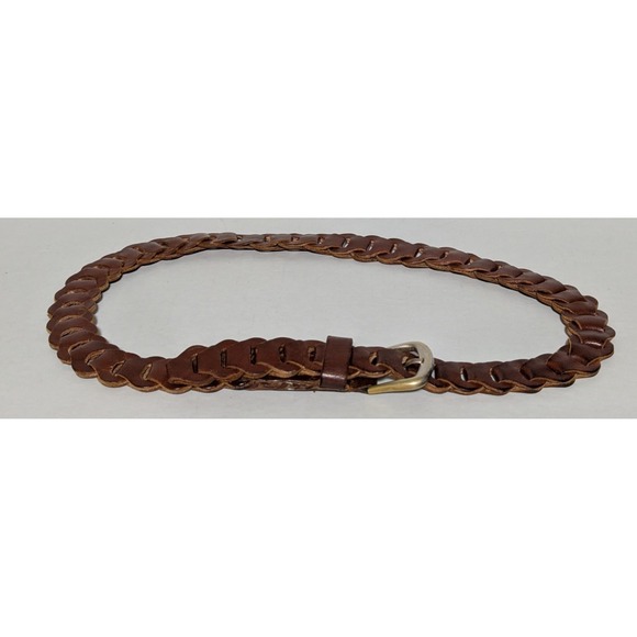 Vintage Women's Genuine Leather Belt Brown Chain Link Design 35" Metal Hardware - Picture 4 of 11